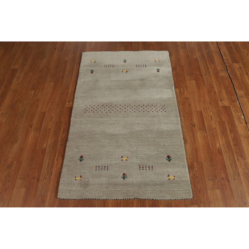 Hand Knotted Oriental 100% Wool Carpet Tribal Animal Pictorial Beige & Ivories Gabbeh Area Rug - 4' 10'' X 3' 0''