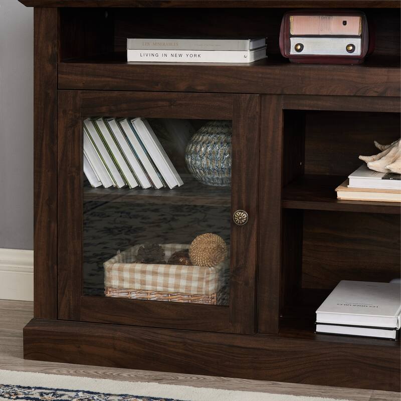 Modern TV Stand Media Stand Modern Entertainment Console for TV Up to 65" with Glass Door Open and Closed Storage Space