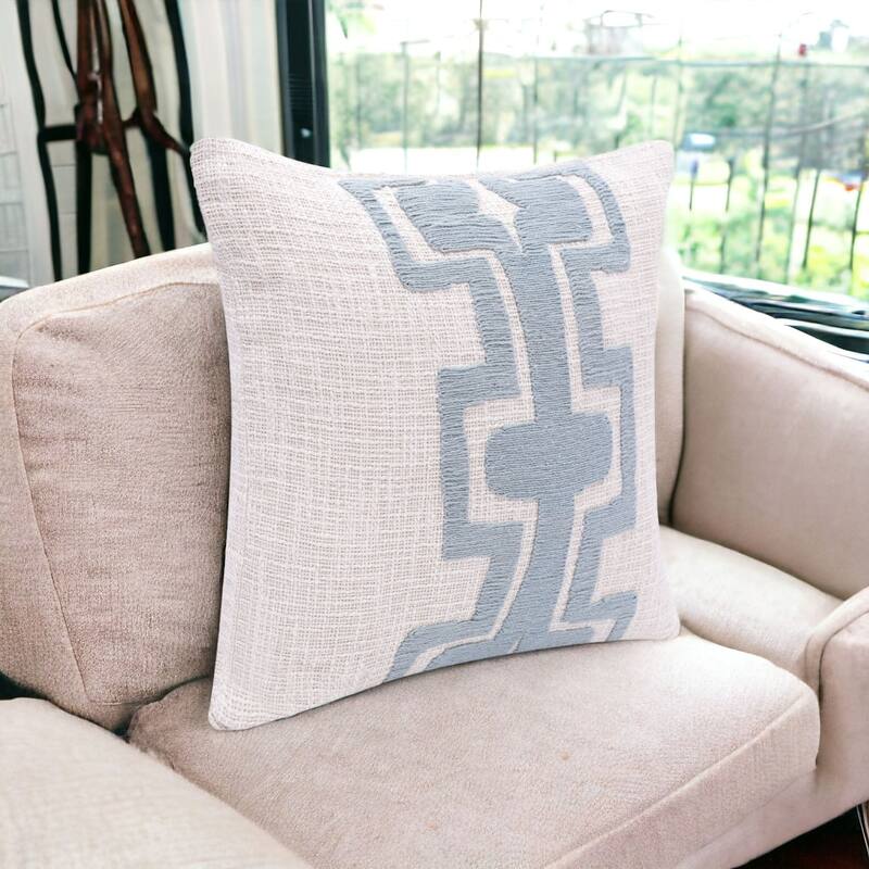 HomeRoots 20" Ocean Blue and Ivory Cotton Throw Pillow