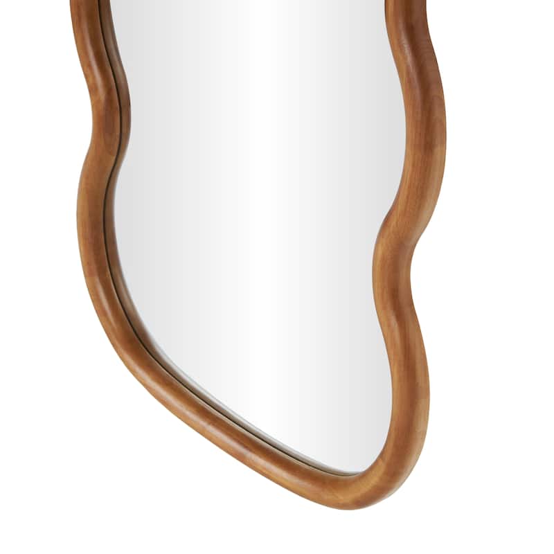 Wood Abstract Wavy Wall Mirror - Brown - Roche River Decor