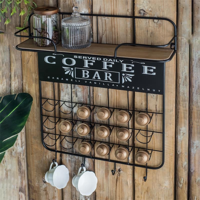 Floating Coffee Bar Shelf w/Coffee Pod Holder,Hooks and Storage Shelf