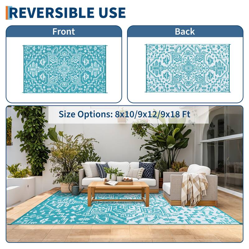 Outdoor Rug Reversible Plastic Straw Rug Outside Outdoor Waterproof Area Rug for Patio Deck Balcony Backyard Beach