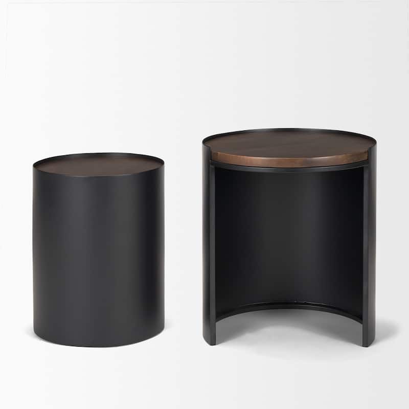 Varden Matte Black Metal w/ Dark Brown Wood Top Nesting Accent Tables
