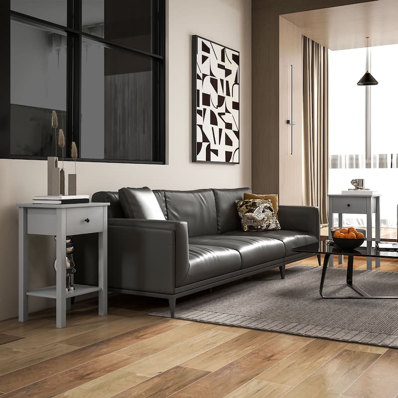 2-tier Modern Side Table with Drawer and Bottom Shelf