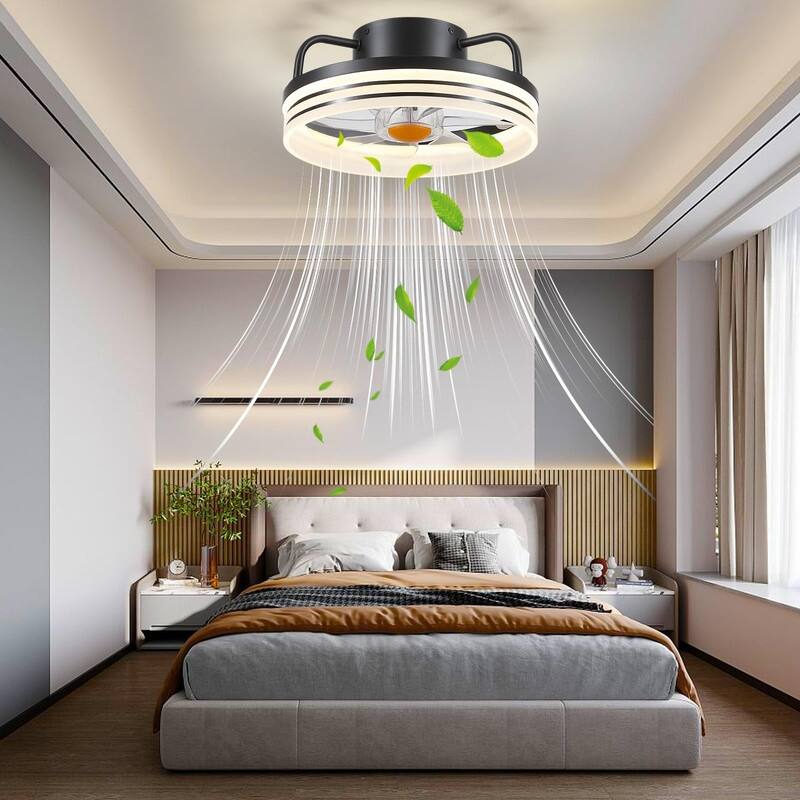 Low Profile Ceiling Fan with Light - Modern Flush Mount Ceiling Fan