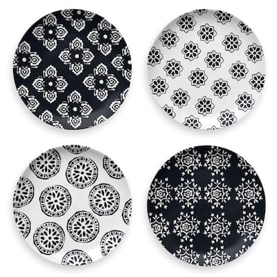 Abode Homewares by TarHong Planta Matte Black Medallion Assorted Salad Plate, 8.5 x 0.7", Set of 4