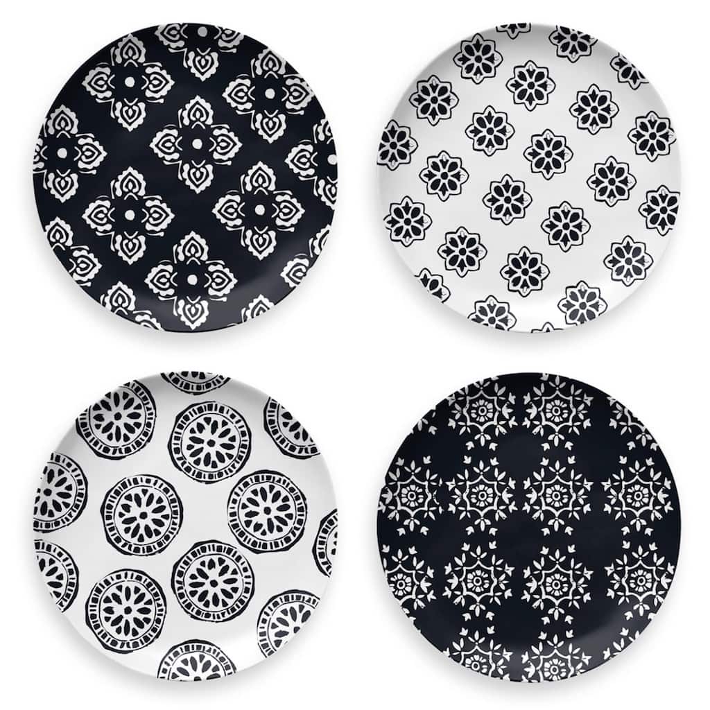 Abode Homewares by TarHong Planta Matte Black Medallion Assorted Salad Plate, 8.5 x 0.7", Set of 4