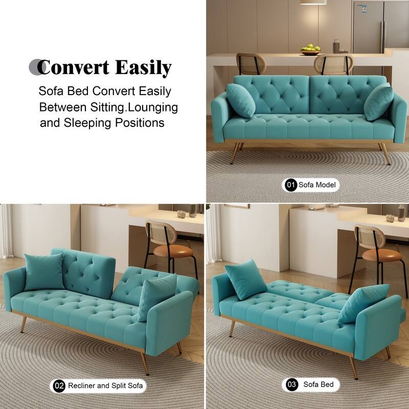 68.30" Velvet double sofa bed in five stylish colors