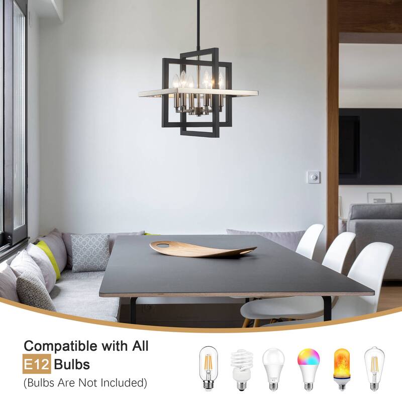 6 - Light Farmhouse Metal Cage Chandelier Rectangle Hanging Light