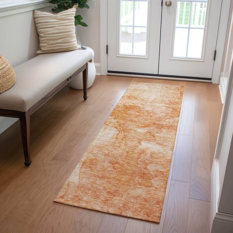 Machine Washable Indoor/ Outdoor Chantille Abstract Watercolor Rug - Salmon - 2'3" x 7'6"