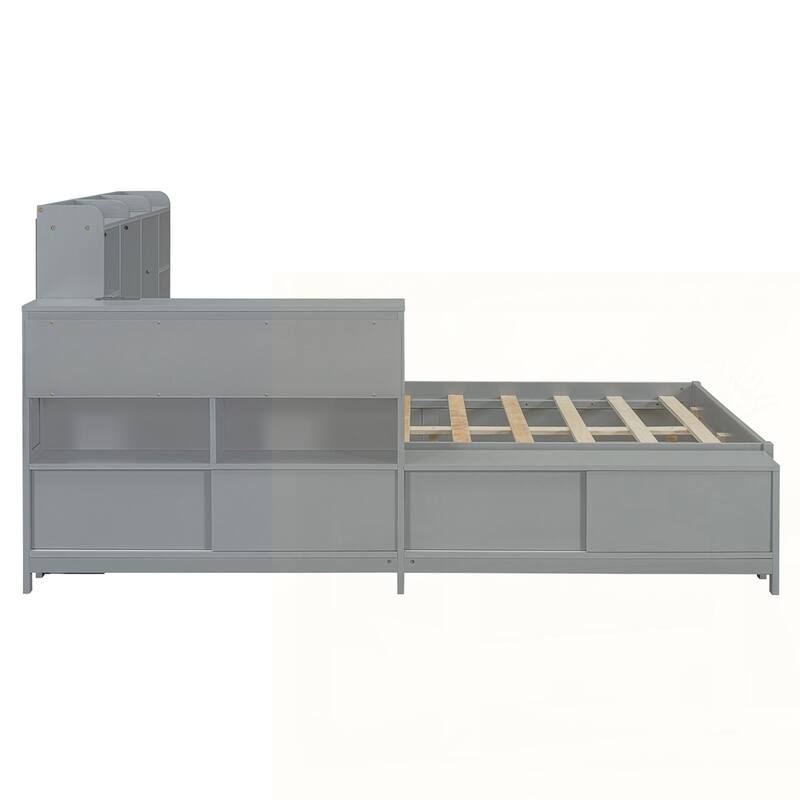 Wooden platform bed with Multi-functional Storage Space