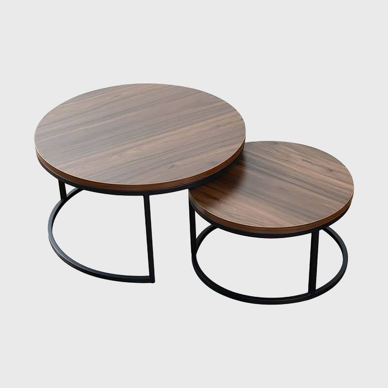 2piece Round Nesting Tables Modern Wood Gray & Black Round Nesting