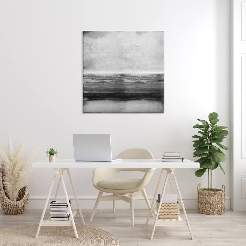 Stupell Monochromatic Grey Rustic Abstraction Layered Shades Canvas Wall Art