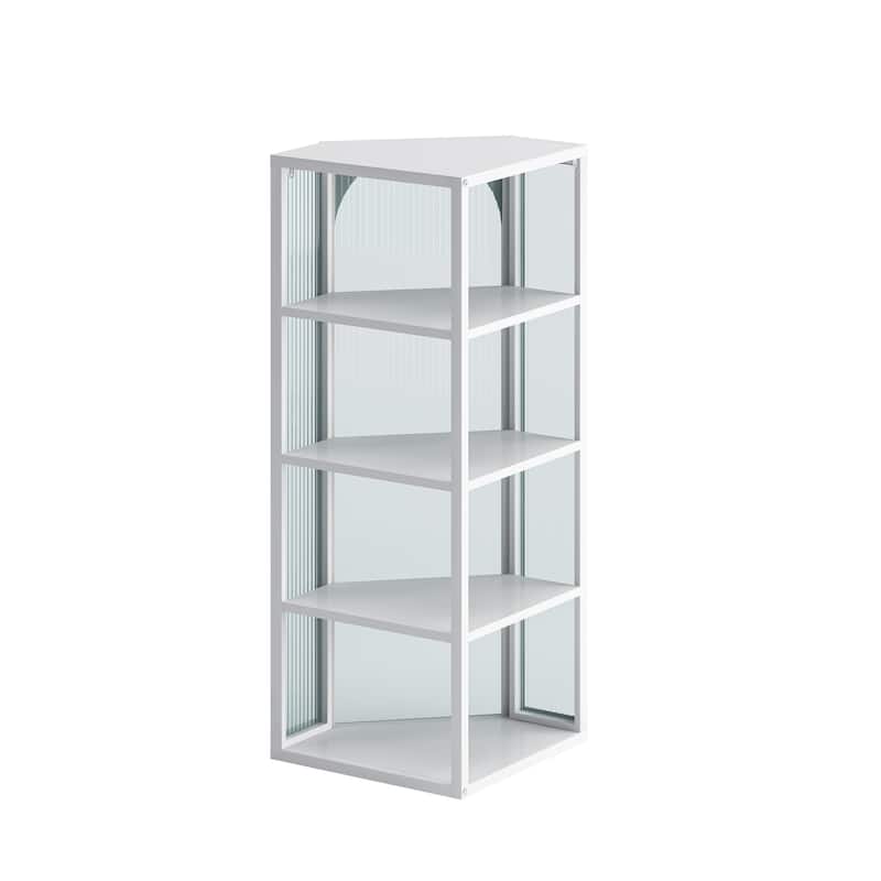 15.94 in. W x 22.24 in. D x 41.34 in. H Glass Door Bathroom Storage Wall Cabinet in White with Four-tier Storage