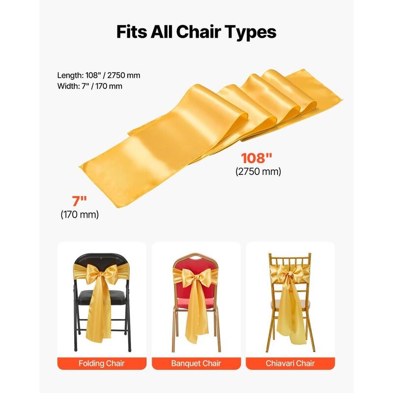 Satin Chair Ribbons for Wedding Reception Adjustable Fit for Folding Banquet and Chiavari Chairs