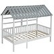 preview thumbnail 6 of 12, White Twin Size Solid Wood House Bed with Roof, Guardrail and Shelves for Kids, Boys and Girls