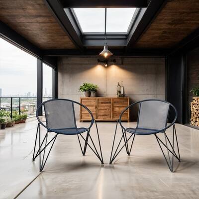 Set of 2 Modern Mesh Club Chairs, Navy Blue