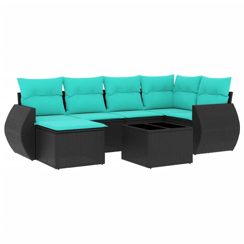 vidaXL 6 Piece Patio Sofa Set with Cushions Black Poly Rattan