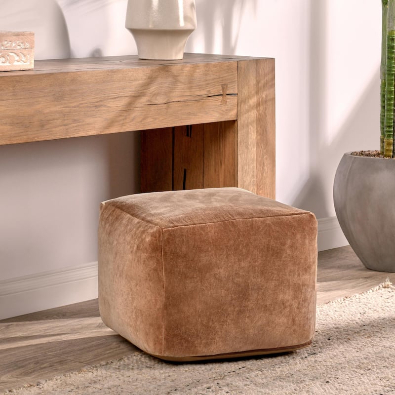 Villa by Classic Home Heirloom 18" Velvet Pouf - Rust Orange