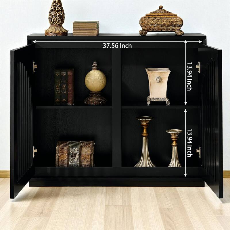 39" Mid Century Fluted Sideboard Cabinet with 2 Outlet Holes, Buffet Storage Cabinet for Entryway Kitchen Hallway