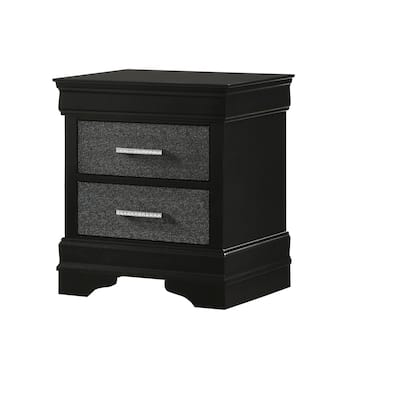 1pc Modern Glam Style Two Drawers Nightstand Solid Wood Crystal-Like Button Tufted