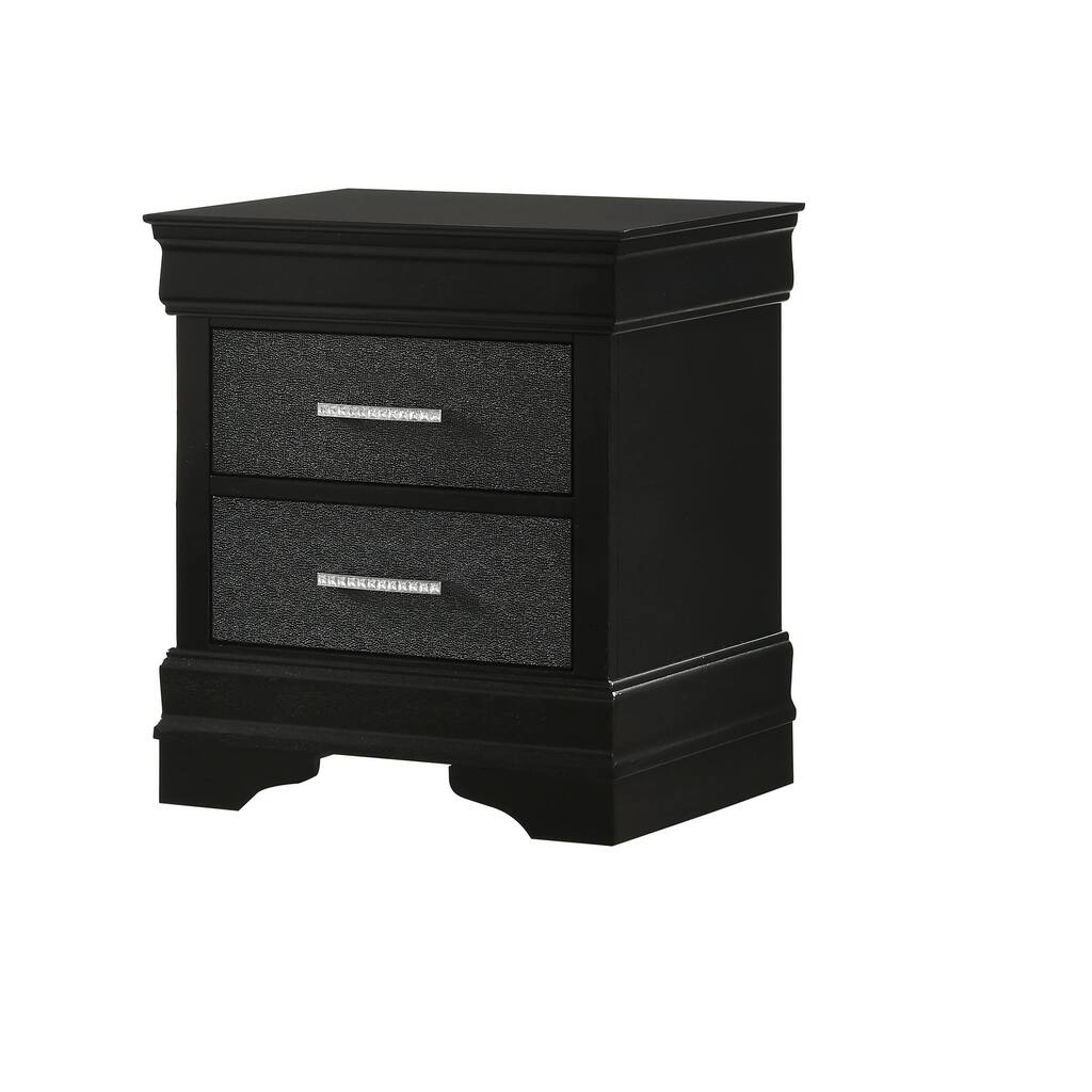 Black Modern Nightstand with Two Drawers and Metal Pulls