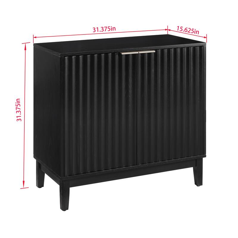 2-Door Fluted Storage Cabinet with Brass Handles, Natural Wood Accent Chest for Entryway, Dining Room or Living Room