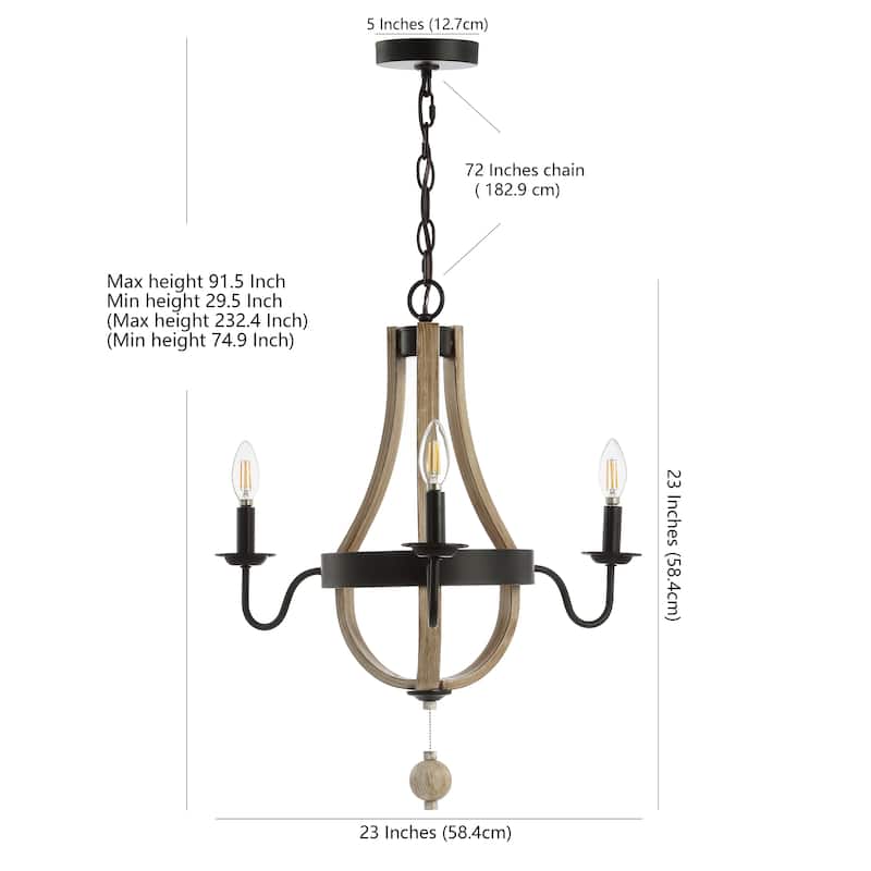 SAFAVIEH Lighting Rozella Adjustable 3-Light LED Black Pendant - 23" x 23" x 29.5-91.5" - Black/Brown - 23Wx23Dx92H
