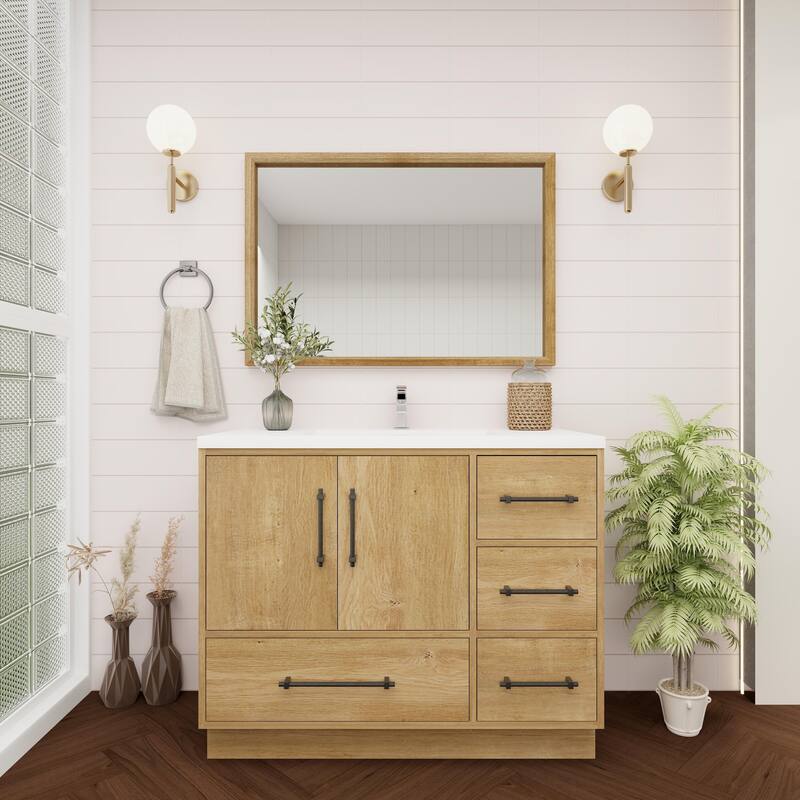 Victoria 42'' R Drawer Freestanding Vanity with Reinforced Acrylic Sink - 41.5 - Oak Finish - Oak