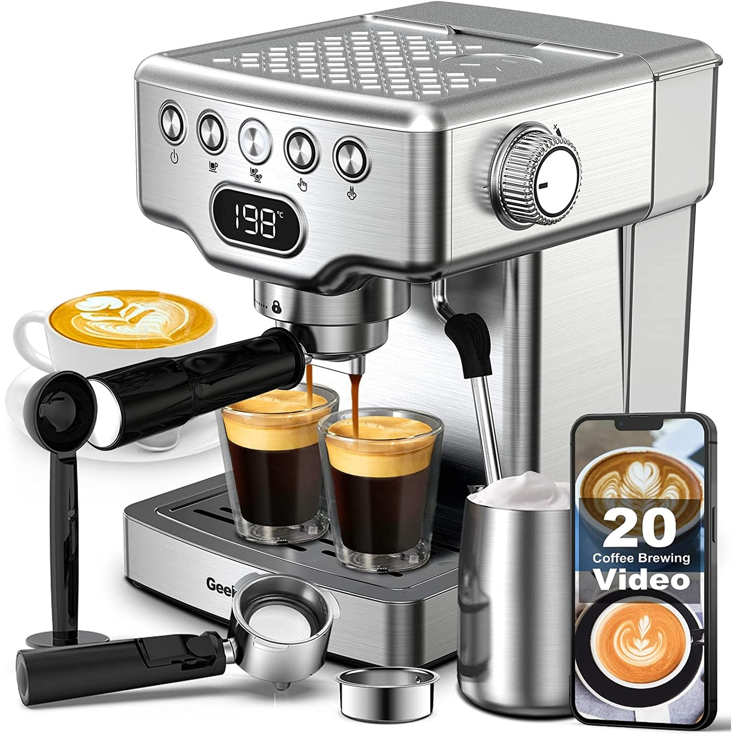 Brentwood GA-125 20 oz New Espresso and Cappuccino Maker, Black 