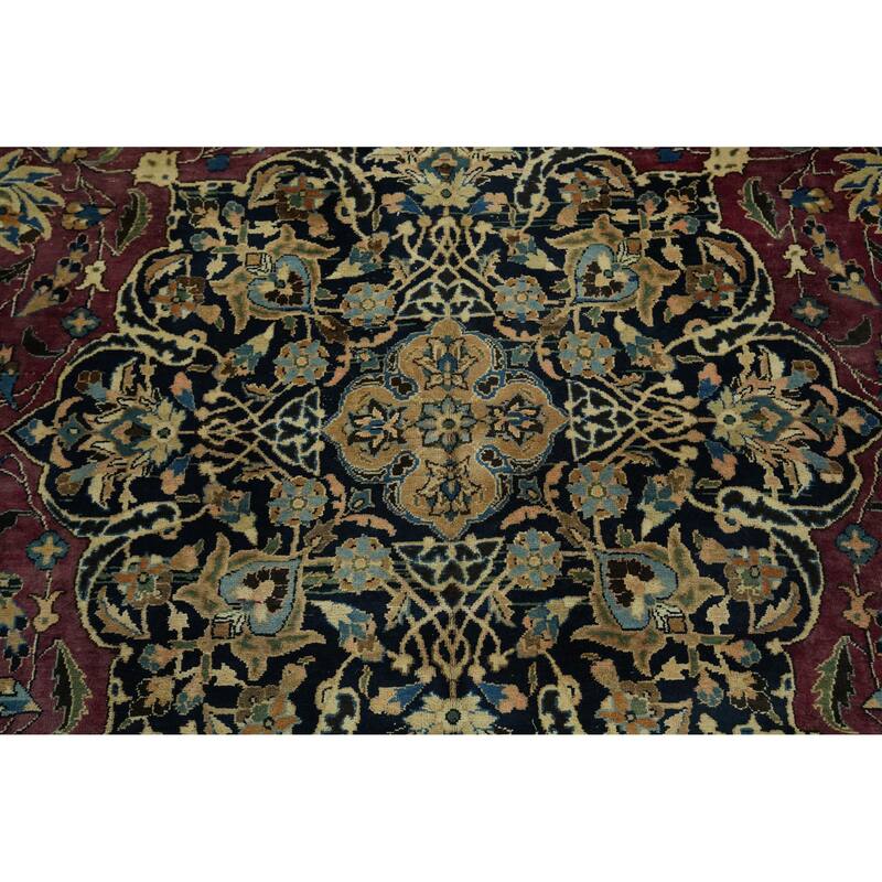 Hand Knotted Oriental 100% Wool Carpet Traditional Floral Red Mashad Area Rug - 13' 0'' X 9' 10''