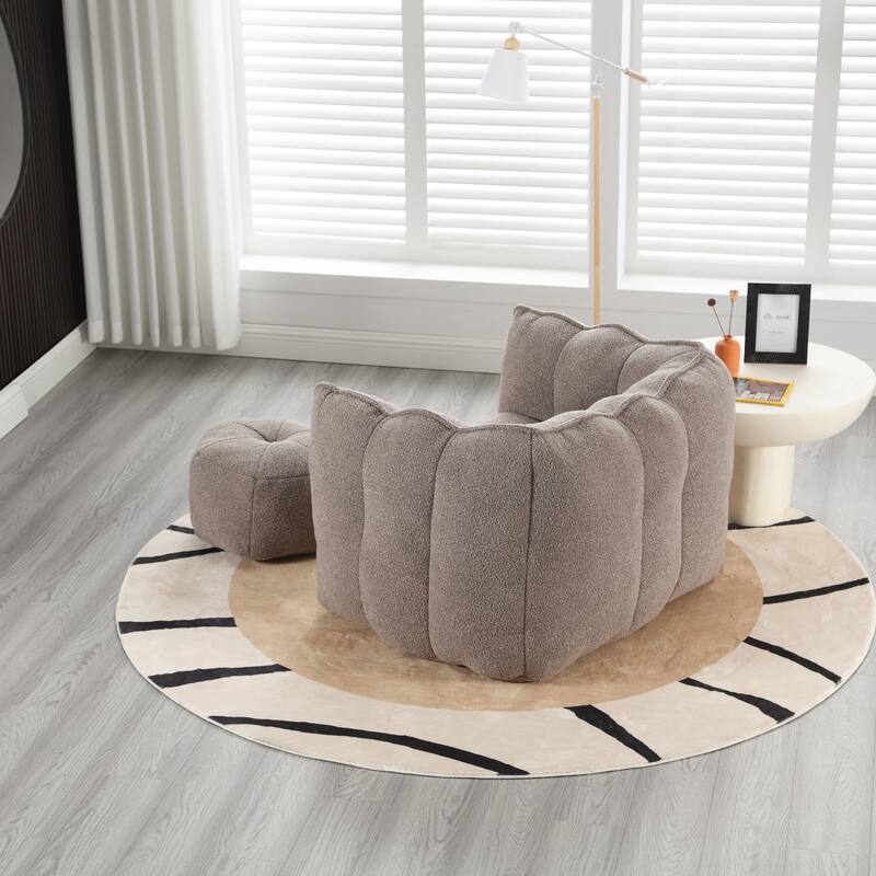 Modern Chenille Bean Bag Chair with Ottoman, Set of 1