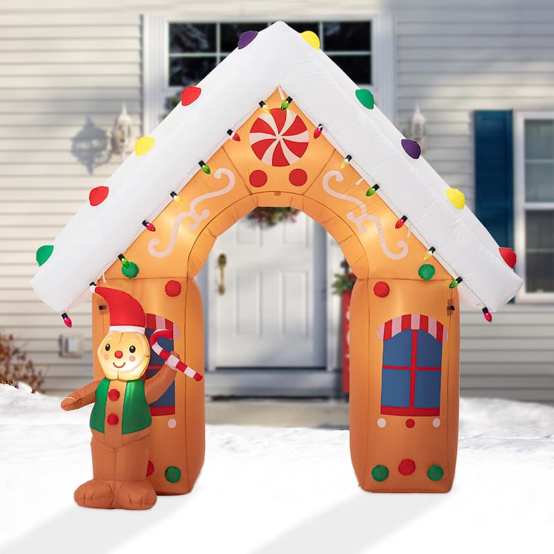 Glitzhome 8FT Lighted Gingerbread House Inflatable Decor