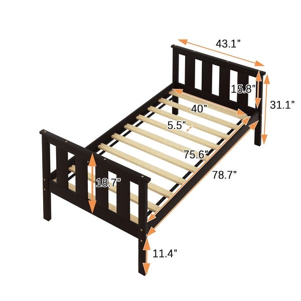 dimension image slide 2 of 3, Twin Size Classic Design Solid Wood Platform Bed Frame with Headboard and Footboard