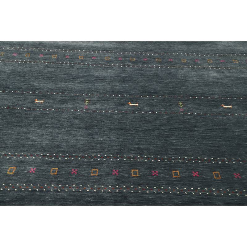 Hand Knotted Oriental 100% Wool Carpet Tribal Animal Pictorial Greys & Charcoal Gabbeh Area Rug - 9' 9'' X 9' 8''