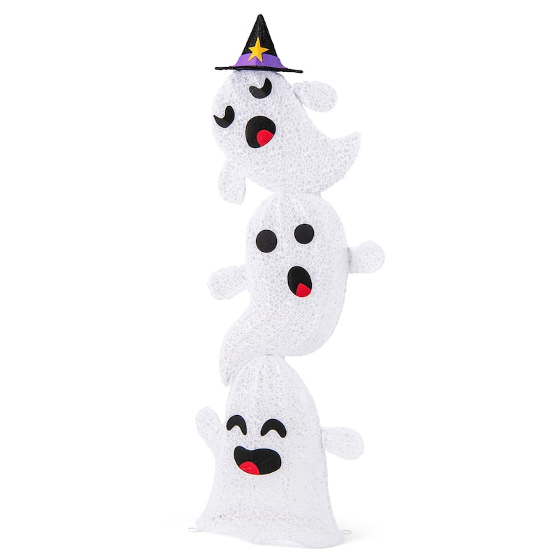 Gymax 4 Ft Halloween Decorations Outdoor Stacked Ghosts w/ Built-in