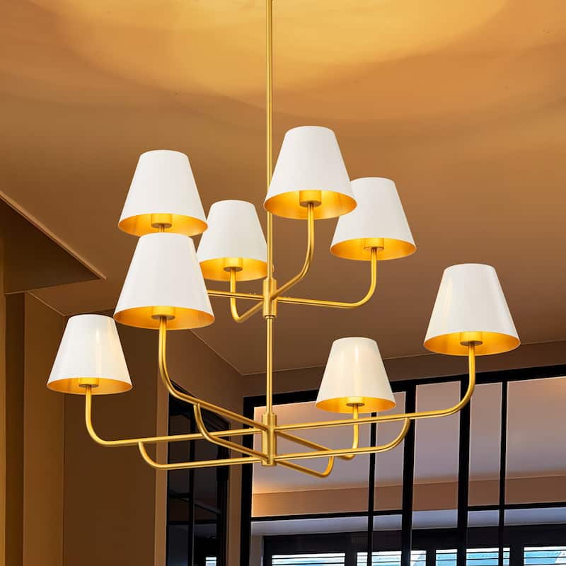 8-Light Mid-Century Modern Oversized 2-Tier Chandelier Cone Sputnik Pendant Chandelier