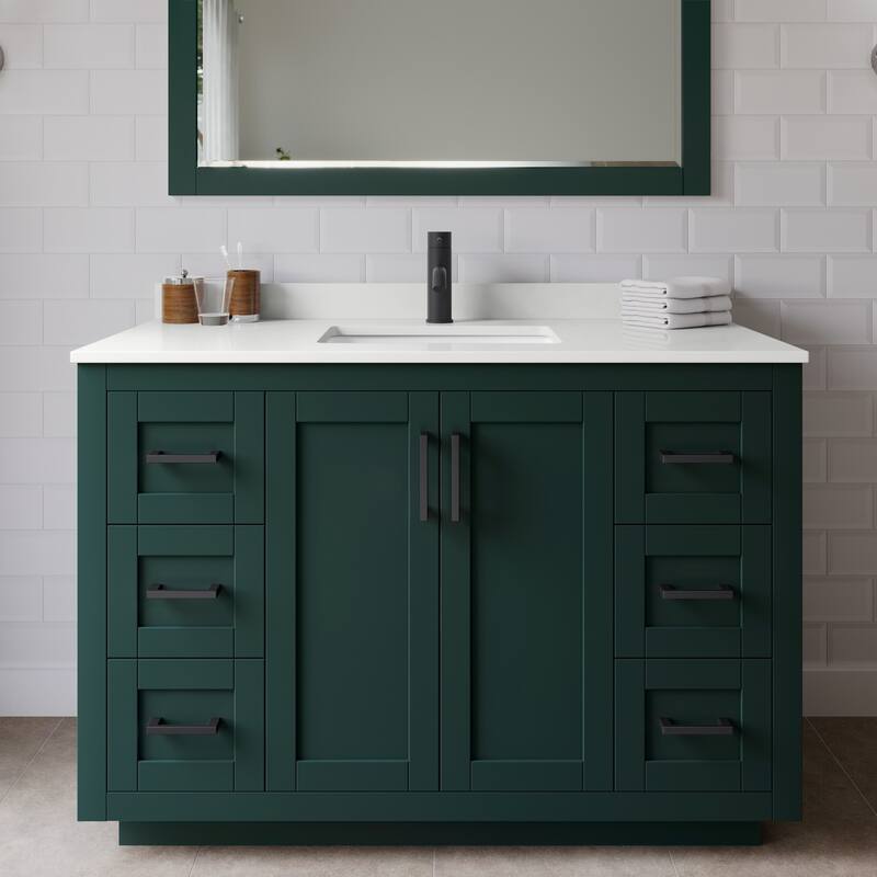 Wyndham Collection WCF292948S-QTZ-UNSM46 Miranda 48" Free Standing - Green / White Quartz Top / Matte Black Hardware
