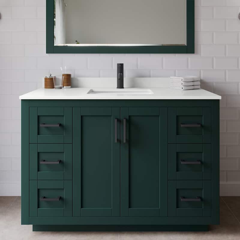Wyndham Collection WCF292948S-QTZ-UNSMXX Miranda 48" Free Standing - Green / White Quartz Top / Matte Black Hardware