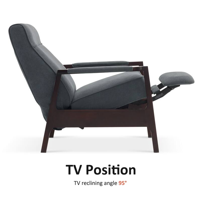 MCombo Fabric Pushback Recliner Chair with Wooden Armrests, Upholstered Single Sofa Accent Chair