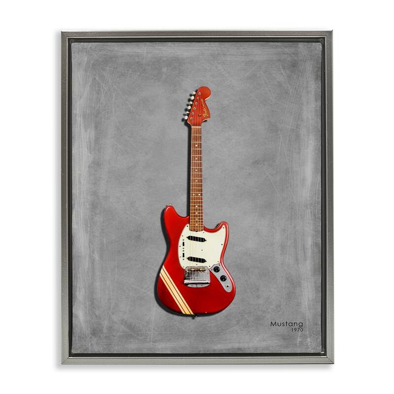 Stupell Red Guitar on Grey Framed Floater Canvas Wall Art Design By Mark Rogan - 25 x 31 - Grey