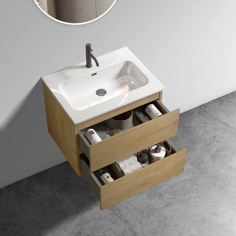 Wall-Mount 24" Bathroom Vanity with Ceramic Sink - One Faucet Hole