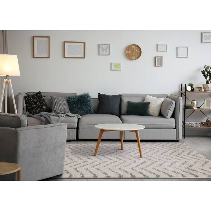 Brookfield Collection - Faded Grey/Cream Zig Zag Rug