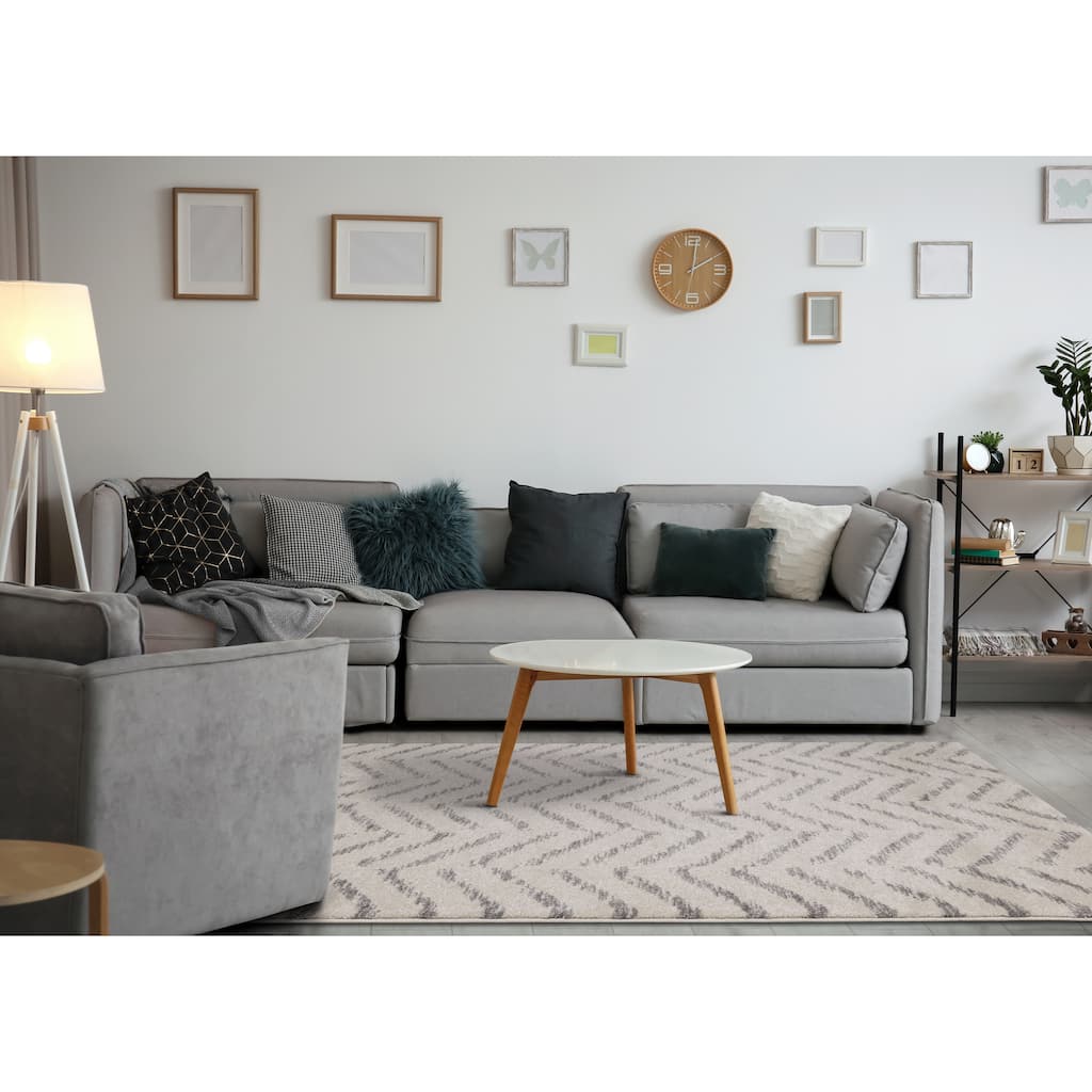 Brookfield Collection - Faded Grey/Cream Zig Zag Rug