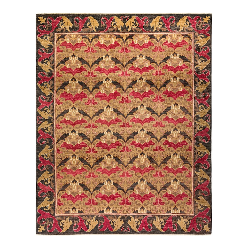 Overton Hand Knotted Wool Vintage Inspired Modern Contemporary Arts & Crafts Yellow Area Rug - 7' 10" x 9' 10"