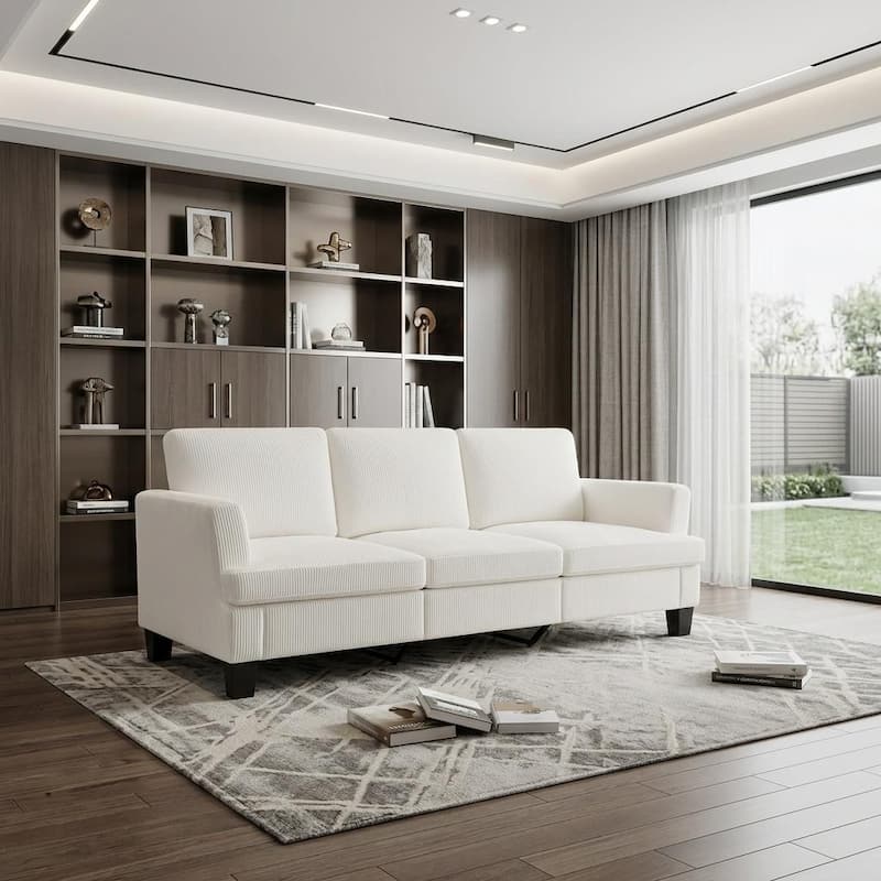 HomeRoots 84" White Corduroy Sofa - White
