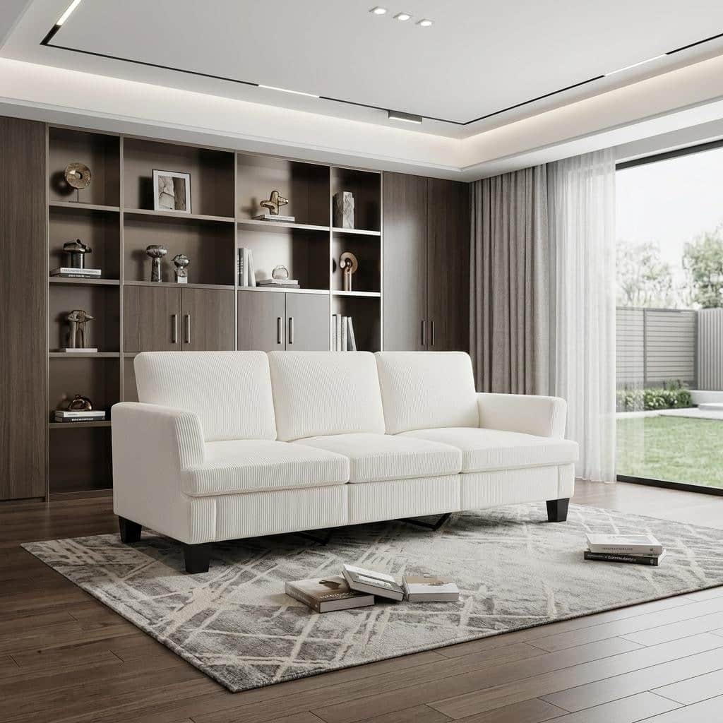 HomeRoots 84" White Corduroy Sofa