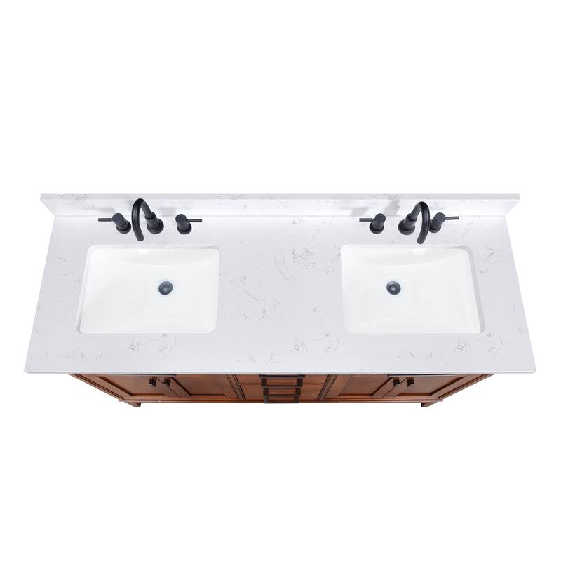 Madison 60 in. Double Sink Bathroom Vanity with Engineered Stone Top - 61" x 22"D x 35"H