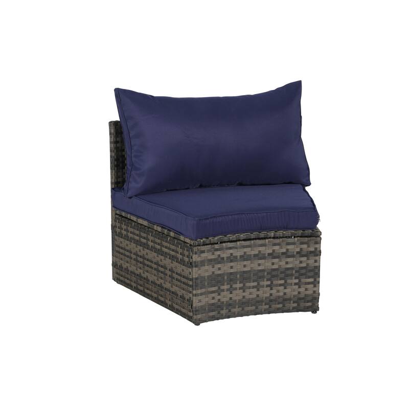 7-Piece Outdoor Patio Half-Moon Sectional Sofa Set with Tempered Glass Coffee Table