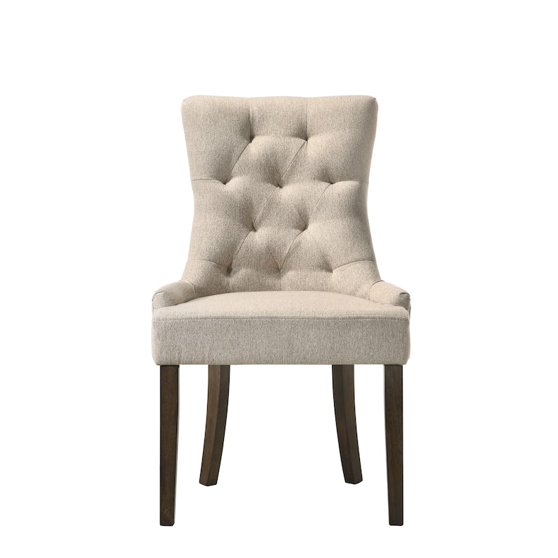 Farren Beige Fabric & Weathered Oak Finish Side Chair (Set of 2)